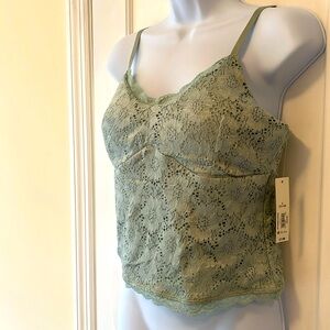 NWT Baby Doll‎ Lace Camisole Crop Top Shelf Bra Adjustable Large 11-13 Green Y2K